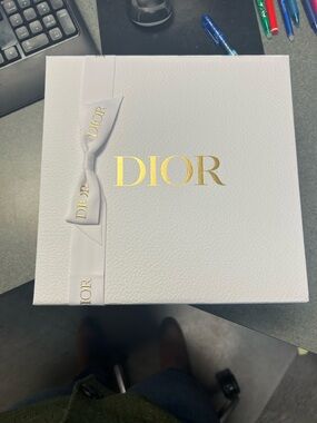 Dior White Gift Box with Gold Logo and Ribbon